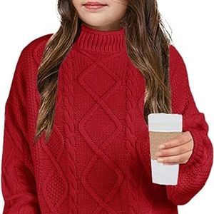 Girls Sweater Pullover Cable Knit Long Sleeve Turtleneck Chunky Warm Top